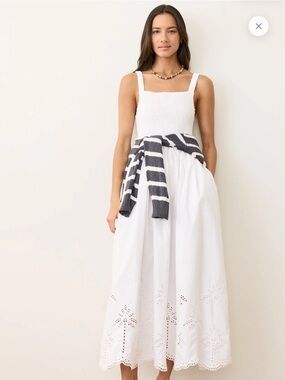 Marine Layer Selene Eyelet Palm Maxi Dress XL White